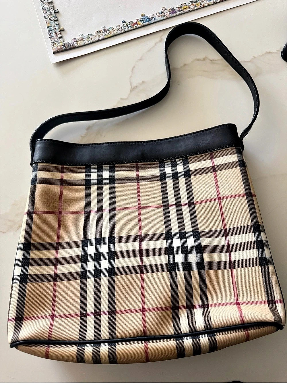 Burberry Plaid Shoulder Bag in Beige & Black
